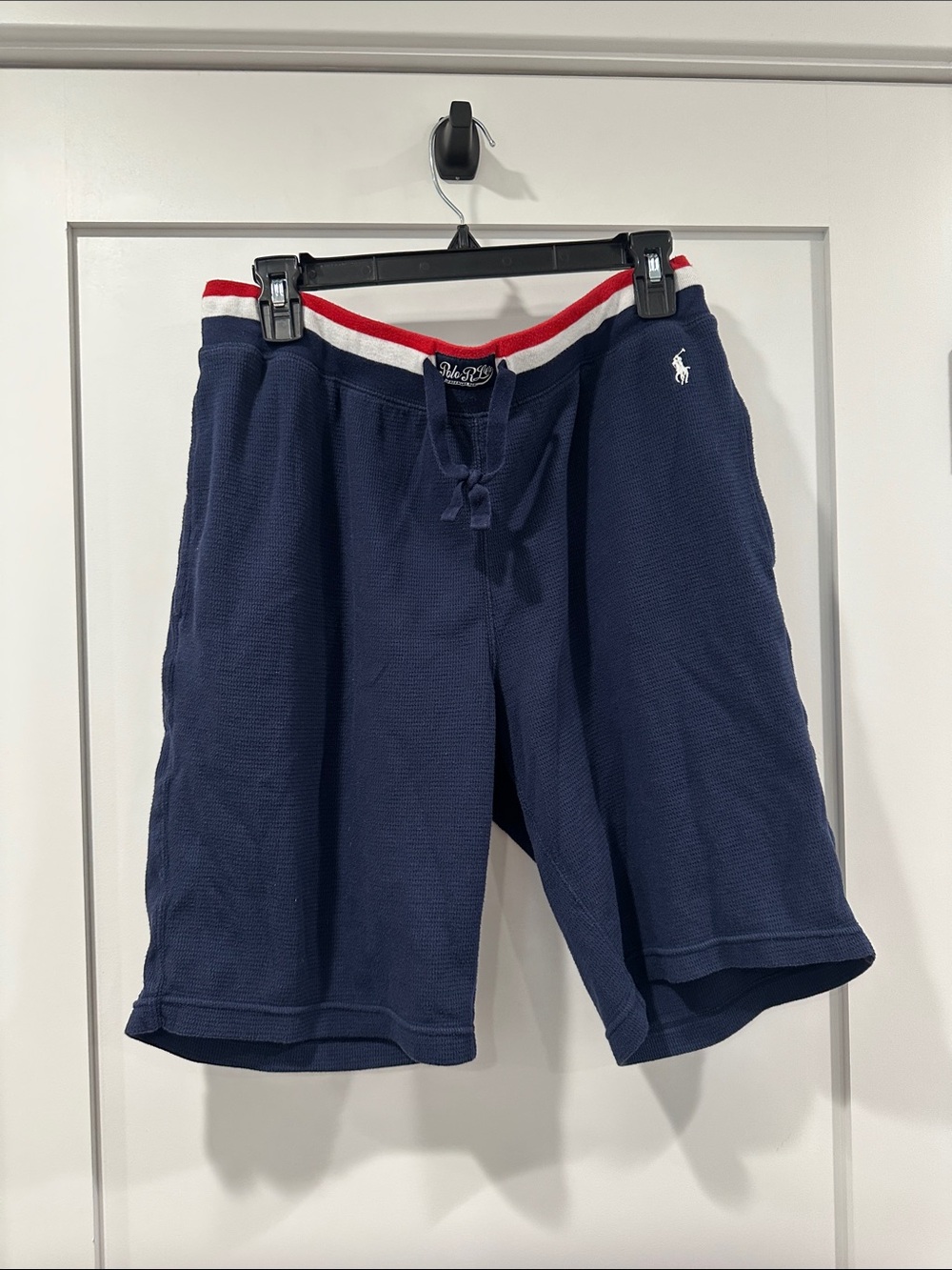 Polo by Ralph Lauren SleepNavy Knit Drawstring Shorts with Red & White Waistband